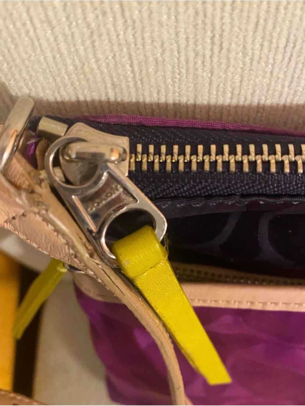 Coach Purple Crossbody with Pale Pink Trim and Yellow Accents EUC - Picture 3 of 10